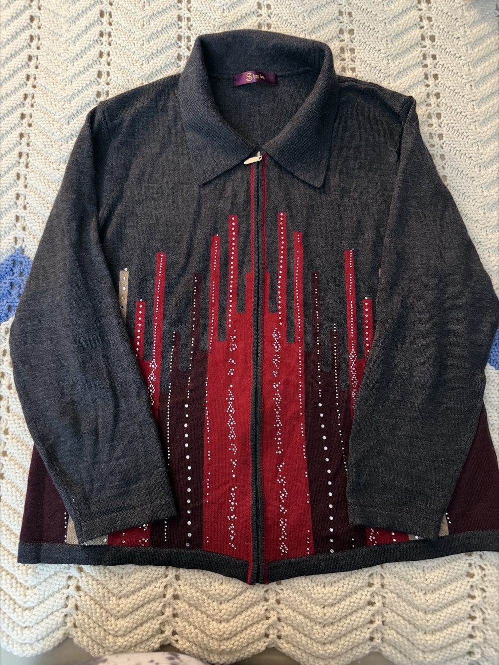 Color Block Jacket in Dark Gray & Red by Hung Long